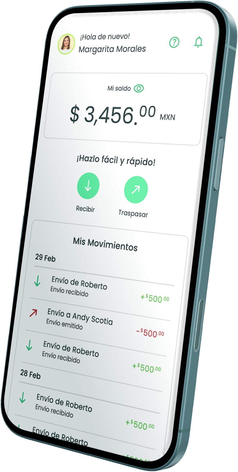 Sección Traspasos App Eliiot en Teléfono